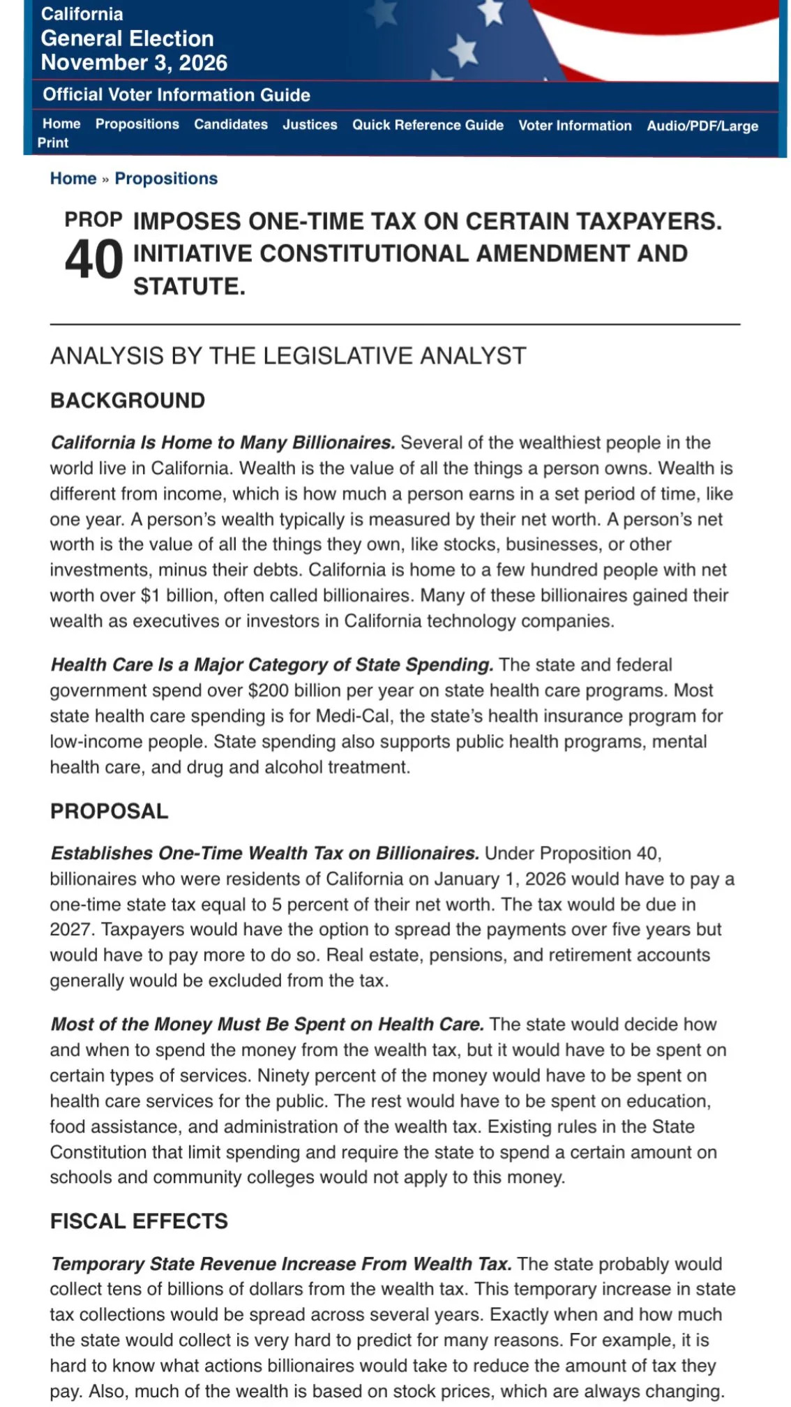 California's official voter guide details Proposition 40, a proposed one-time tax of up to 5% on the wealth of certain billionaires | X (@cwebbonline)