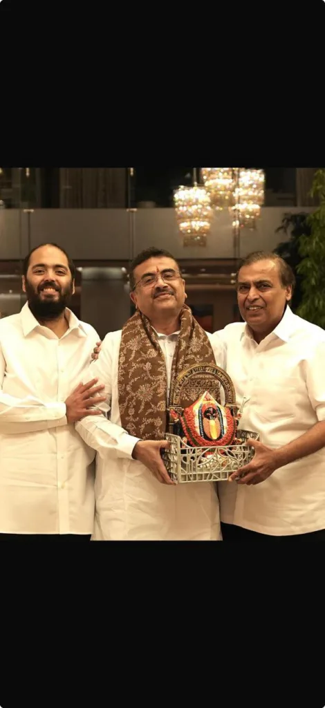 West Bengal Cm Suvendu Adhikari with Mukhesh and Anant Ambani