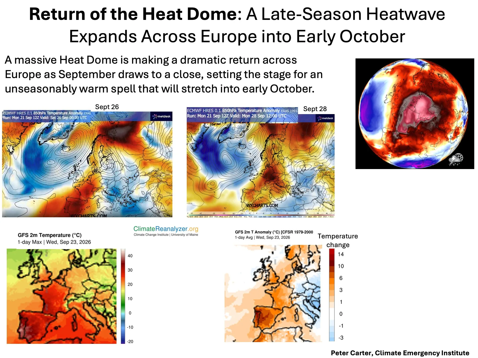 A massive heat dome is making a dramatic return across Europe | X (@PCarterClimate)
