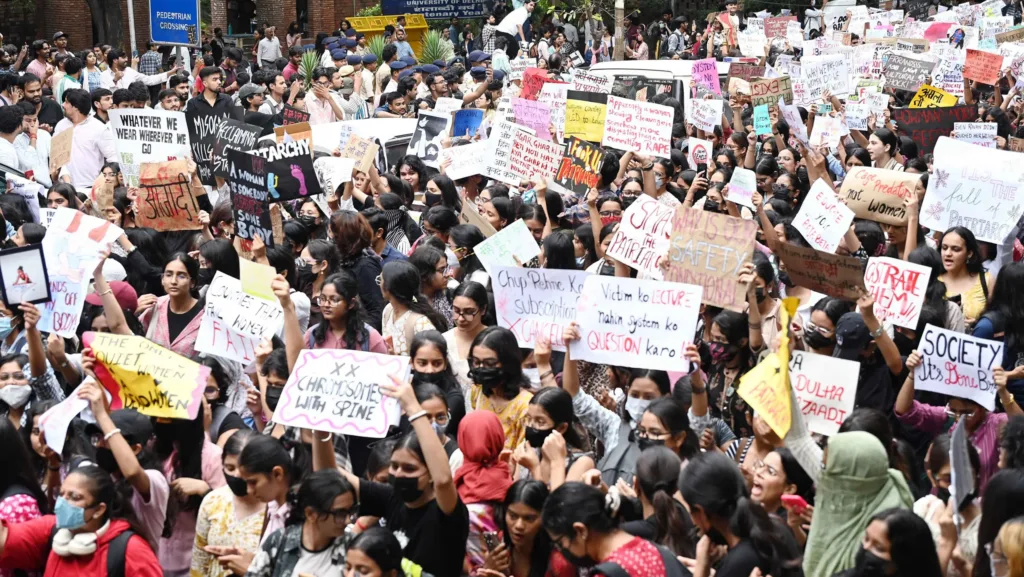 From “Ek Kachori, Do Samosa” to “Rapist ko andar karo”, Delhi’s women-led protests are taking a new, social-media-friendly language to the streets.