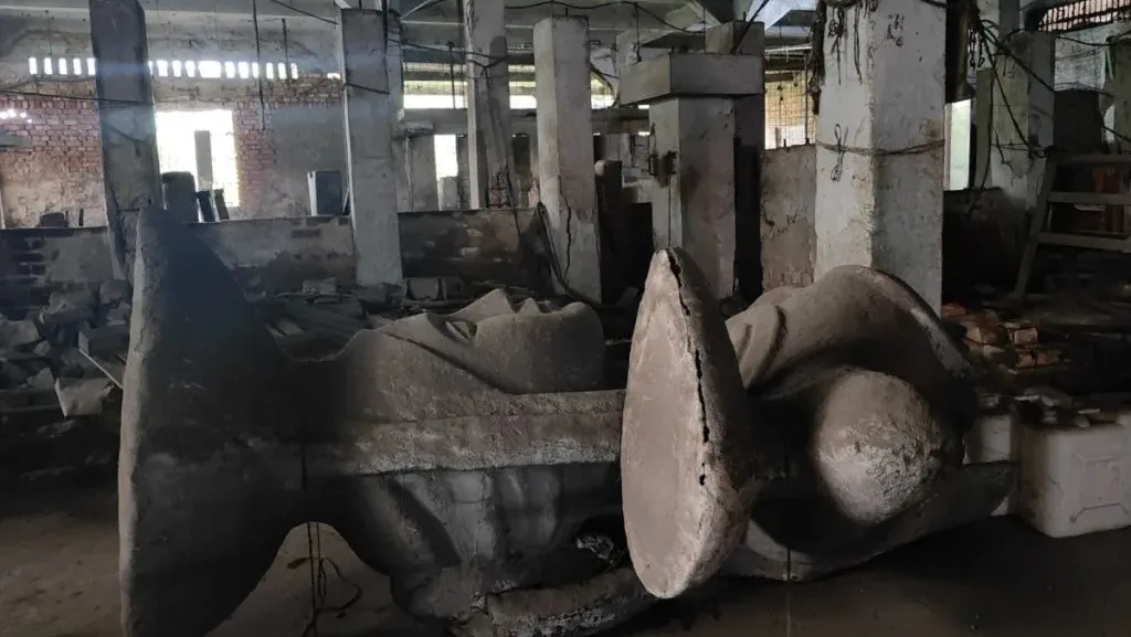 The recovered Paroma statue at Lee’s former tannery in Kolkata.