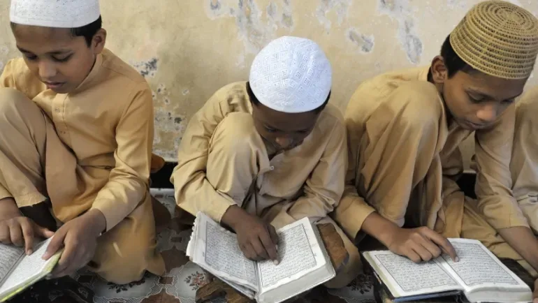 Students at a madrasa school in West Bengal