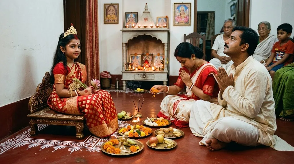 By worshipping their daughter as Lakshmi, the Biswas couple sought to draw a connection between the reverence shown to goddesses and the treatment of girls in everyday life. (AI-Generated)