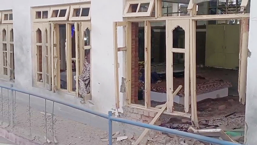 A view of the damage caused by Pakistan shells at Gurdwara Shri Guru Singh Sabha