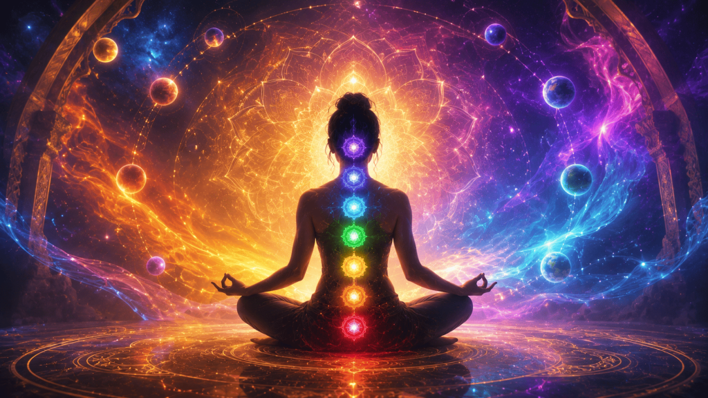 Meditative figure with glowing chakra energy
