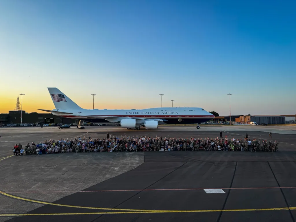 'We just landed and met up with our new Air Force One, which was sent earlier to RAF Mildenhall', said Trump on Truth Social.