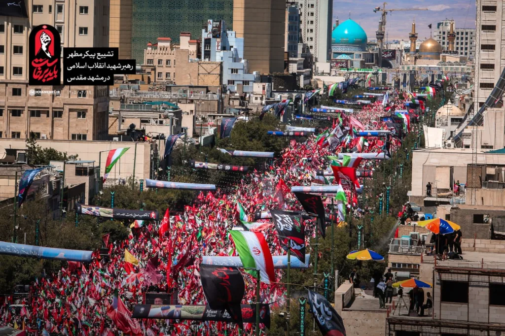 Large numbers of mourners gathered in Mashhad as Khamenei's coffin was taken to the Imam Reza Shrine | X/@Khamenei_m