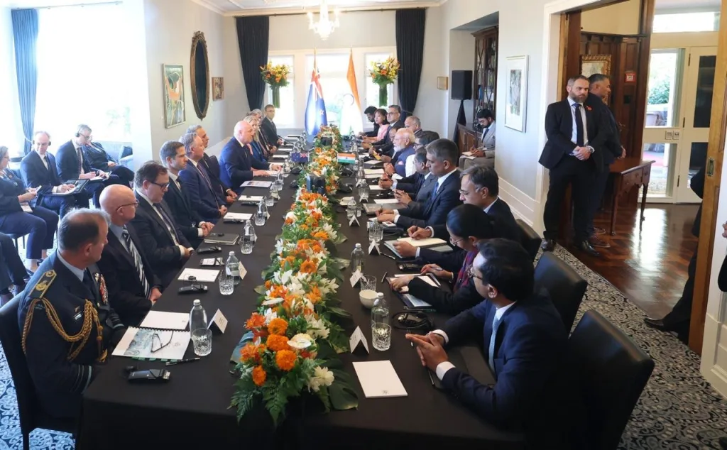 Prime Minister Narendra Modi received a ceremonial Guard of Honour in Auckland before holding bilateral talks with New Zealand Prime Minister Christopher Luxon.