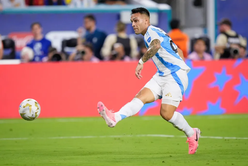 Lautaro Martinez scores a goal for Argentina