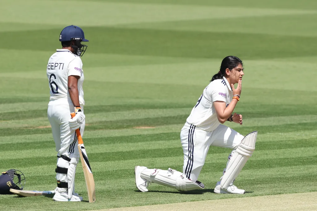 Bhatia's measured innings showcased the growing quality and maturity of the women's game, combining solid defence with elegant strokeplay whenever scoring opportunities appeared. (X)