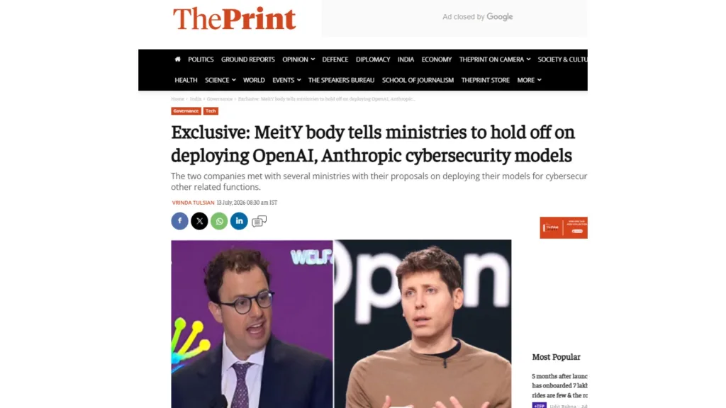 ThePrint's report claimed MeitY had asked ministries to hold off on OpenAI and Anthropic AI models.