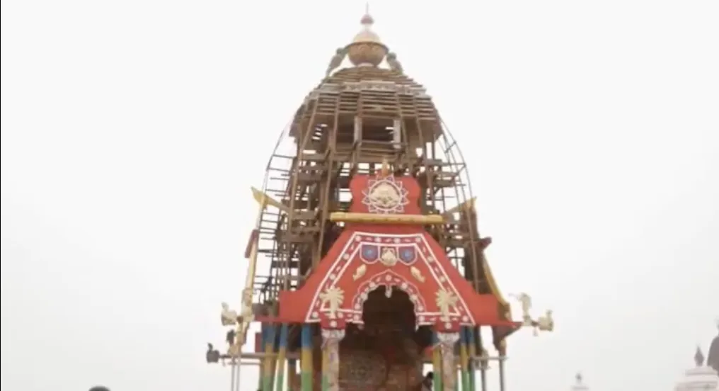 The three majestic chariots of Lord Jagannath, Lord Balabhadra and Devi Subhadra have already been positioned outside the Jagannath Temple following the completion of traditional rituals. (PTI)