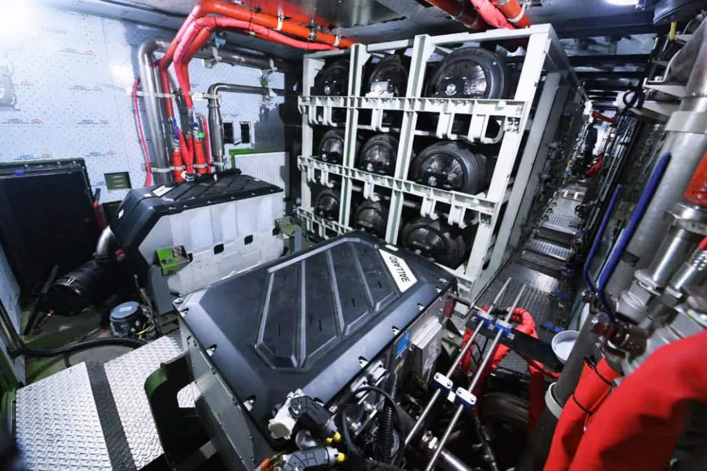 An interior view of India's first hydrogen-powered train, the NaMo Green Rail, showing hydrogen storage tanks and fuel cell systems ahead of operations on the Jind-Sonipat route, in Haryana on Wednesday. (@NayabSainiBJP X/ANI Photo)