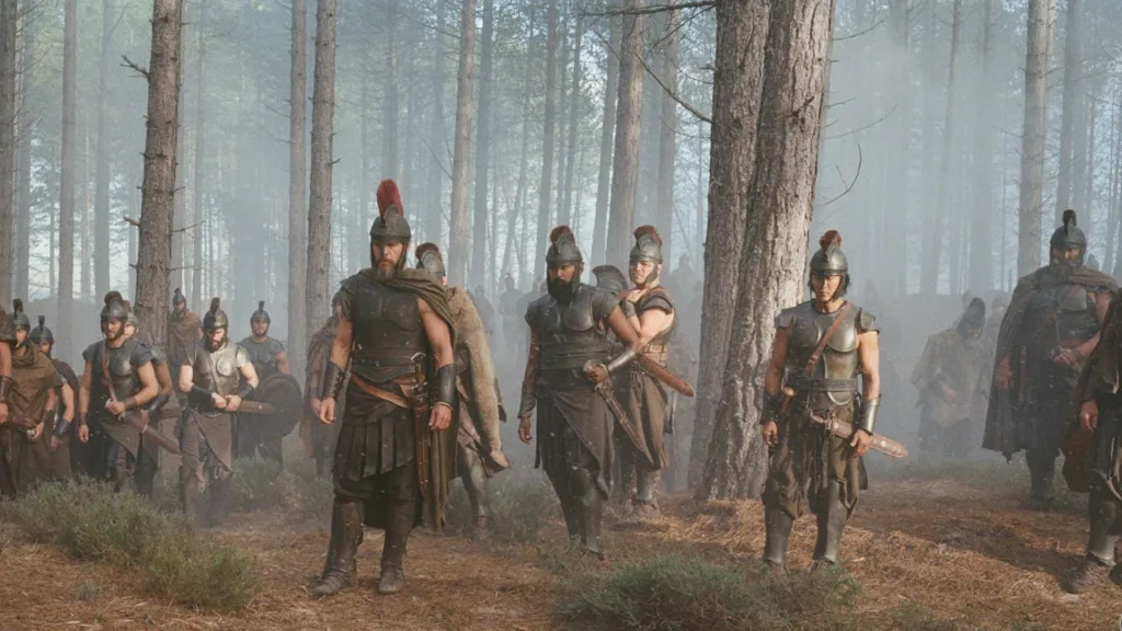 Matt Damon and Himesh Patel in The Odyssey (2026)
