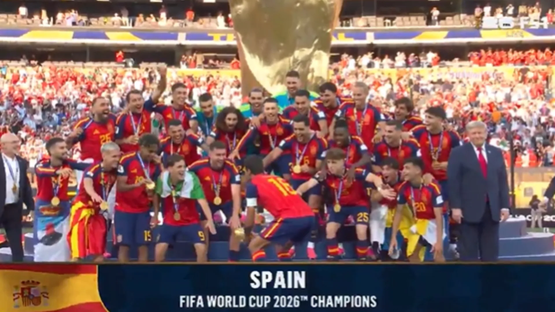 Trump stays on World Cup podium as Spain celebrates, FIFA chief guides him away | WATCH