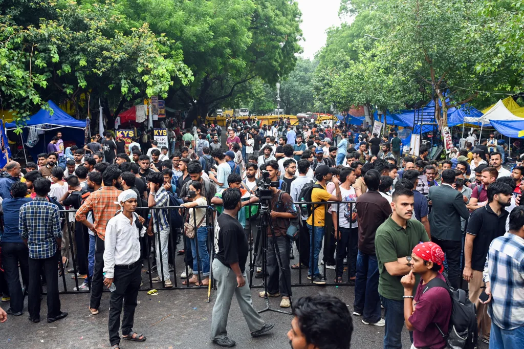 People gather at Jantar Mantar as part of the Cockroach Janta Party (CJP) protest, in New Delhi on Tuesday / ANI