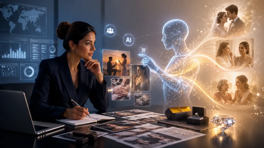 Business professional using AI to enhance creative marketing ideas