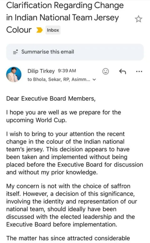 Dilip Tirkey writes an email to Hockey India.