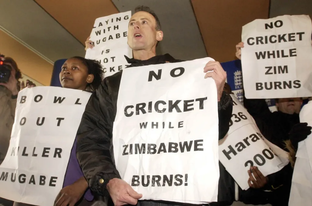 Protest against Zimbabwe's president during the 2003 Cricket World Cup.