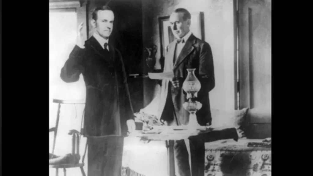 Calvin Coolidge taking the oath of office, 1923